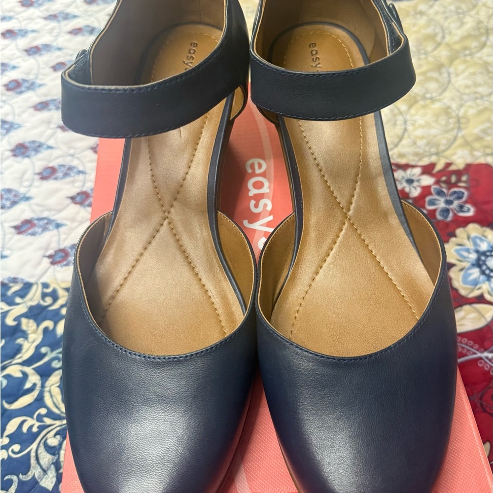 Easy Spirit Dark Blue Clarice Ankle Strap Flats